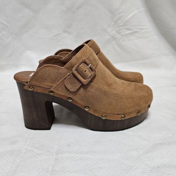Sugar J-Honey Oiled Fabric Studded Clogs Women’s 8M Brown Mules Block Heel EUC - Picture 1 of 9